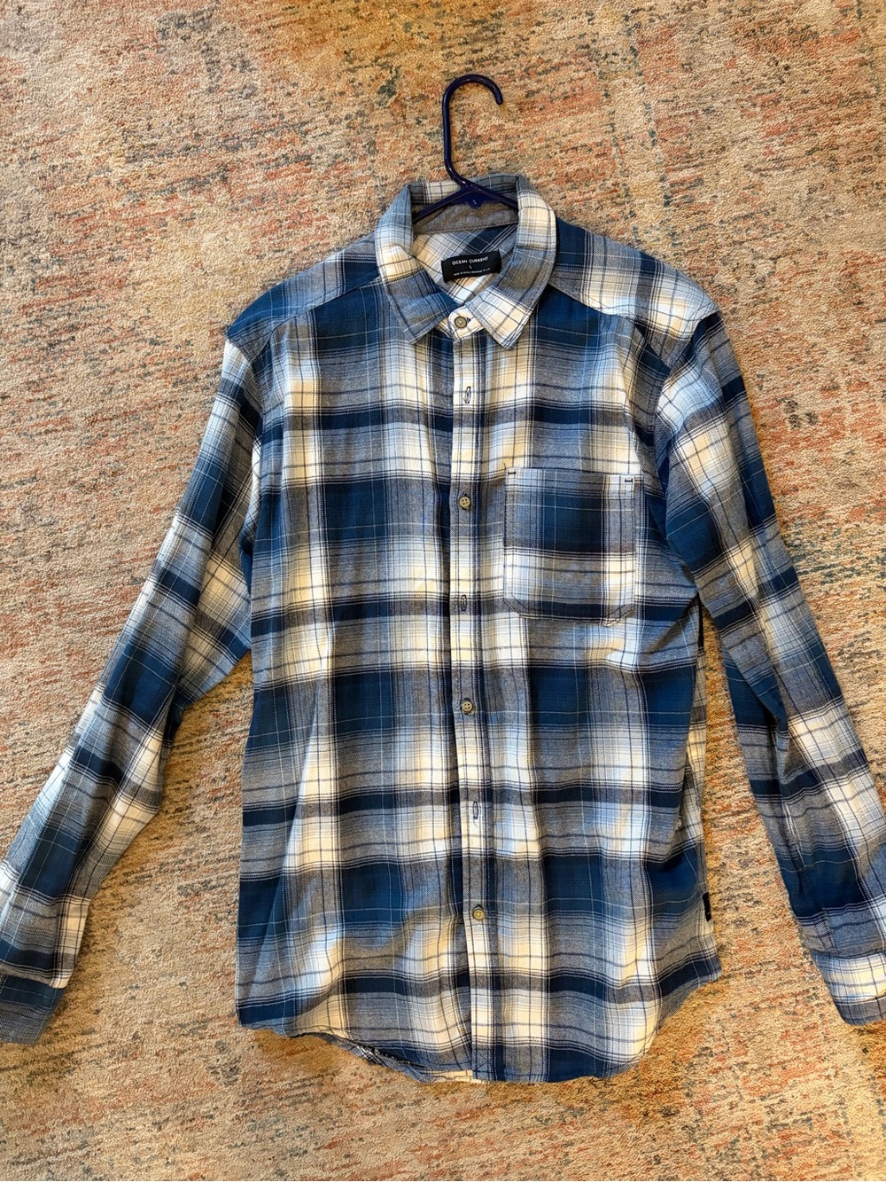 Ocean Current Blue and White Plaid Button-Down Shirt